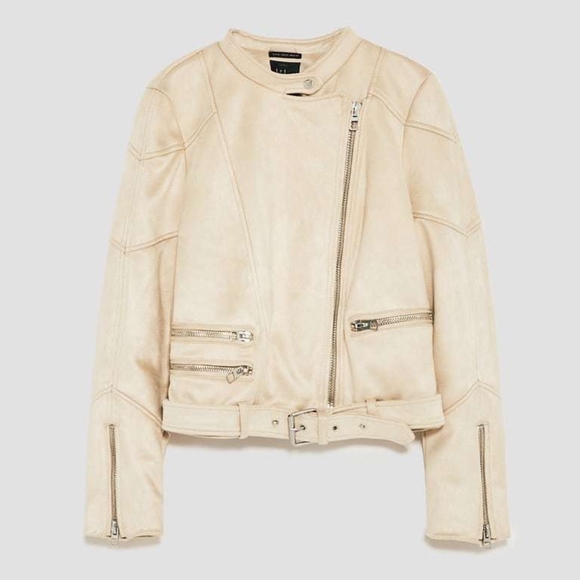 Zara Jackets & Blazers - ZARA FAUX SUEDE BIKER JACKET STONE sz XS